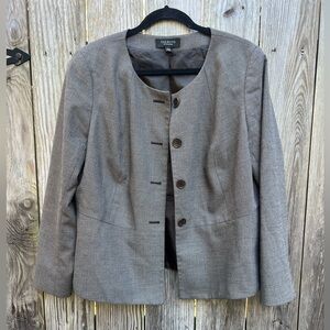 TALBOTS Brown Tweed Pattern Collarless Blazer Jacket Women’s 16P